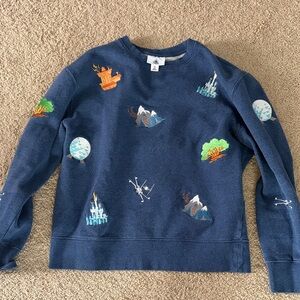 Disney Blue Crew Neck Sweater with Colorful Embroidery